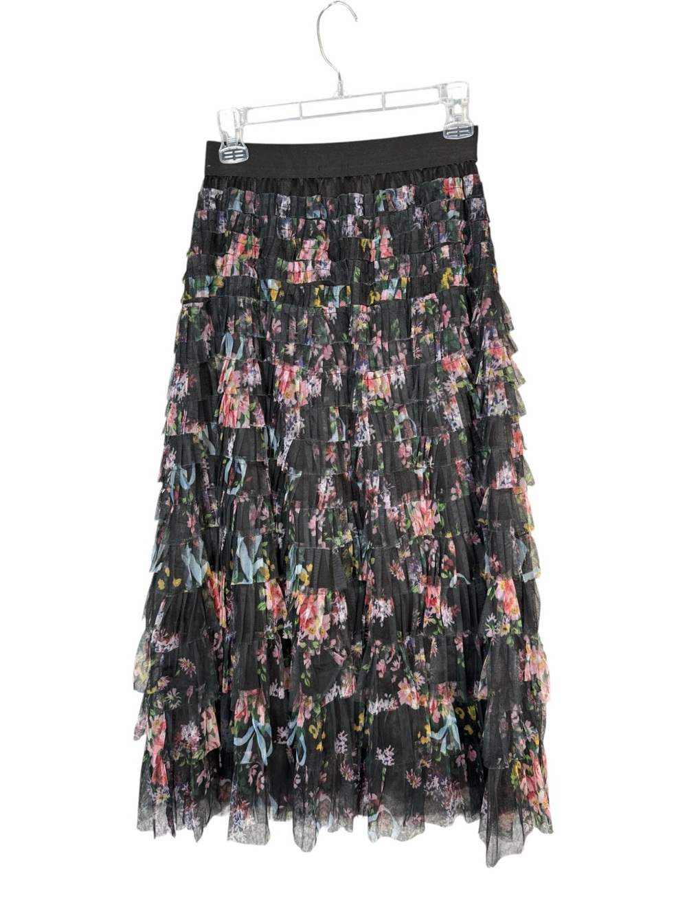 Papillon Mesh Tulle Tiered Maxi Skirt Floral Romantic Whimsigoth M